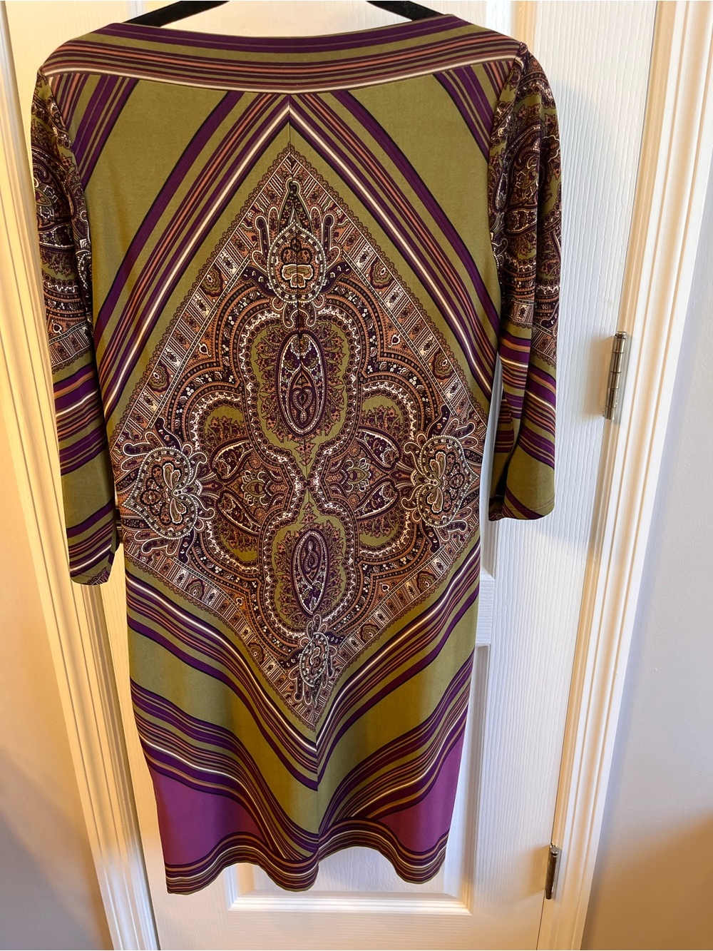 Ronni Nicole Purple Brown Paisley Boat Neck midi stretch dress Women's 10